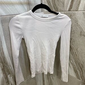 Zara Classic Ribbed White Long Sleeve Tee